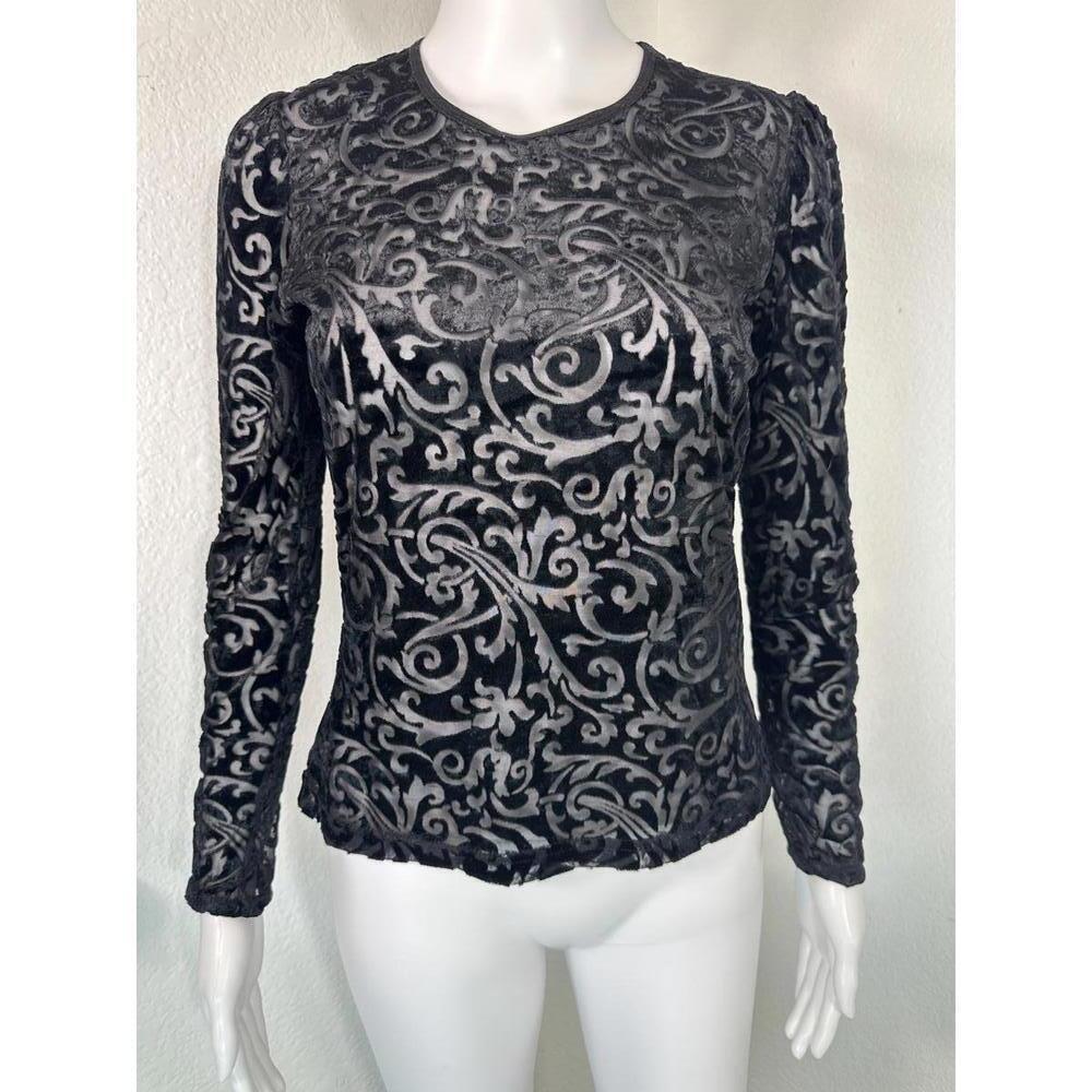 VTG Karen Kane Velvet Burnout Top Sz S Petite Gothic Black Romantic Whimsigoth - Picture 1 of 5